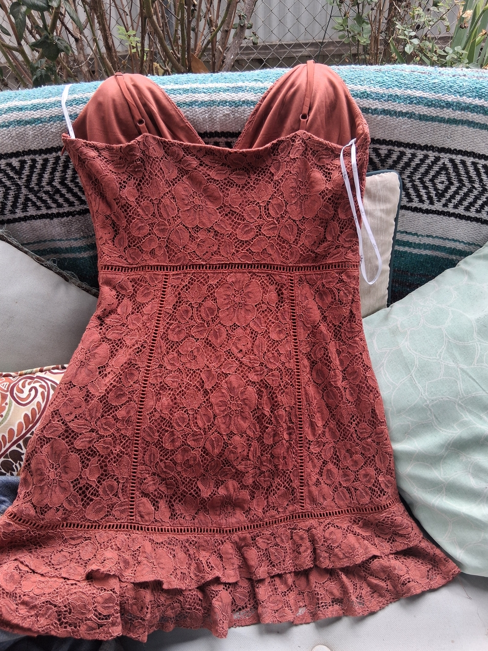 Lulu's Rust Lace Ruffle-Hem Spaghetti Strap Mini Dress - Picture 7 of 10